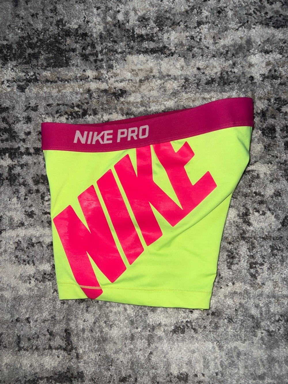 Nike Pro Neon Yellow Bike Shorts with Hot Pink Waistband & Logo - Picture 3 of 4